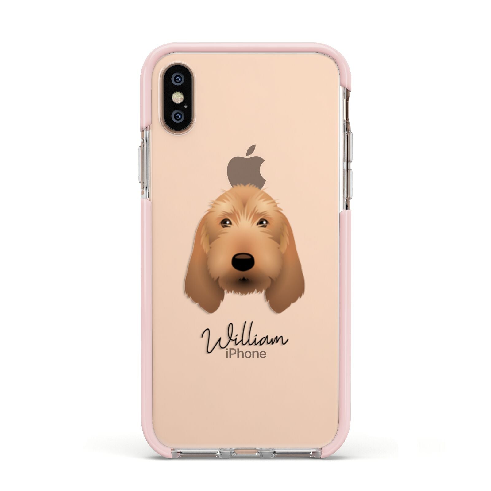 Basset Fauve De Bretagne Personalised Apple iPhone Xs Impact Case Pink Edge on Gold Phone