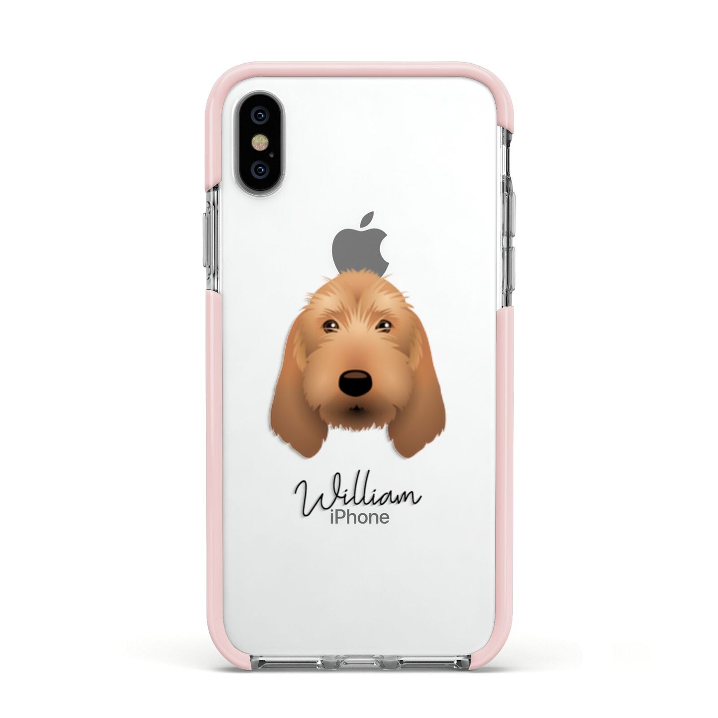 Basset Fauve De Bretagne Personalised Apple iPhone Xs Impact Case Pink Edge on Silver Phone