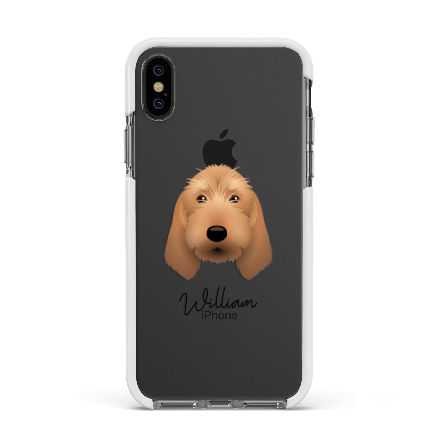 Basset Fauve De Bretagne Personalised Apple iPhone Xs Impact Case White Edge on Black Phone