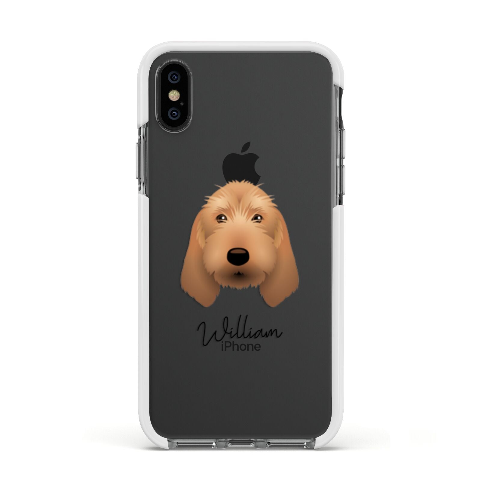 Basset Fauve De Bretagne Personalised Apple iPhone Xs Impact Case White Edge on Black Phone
