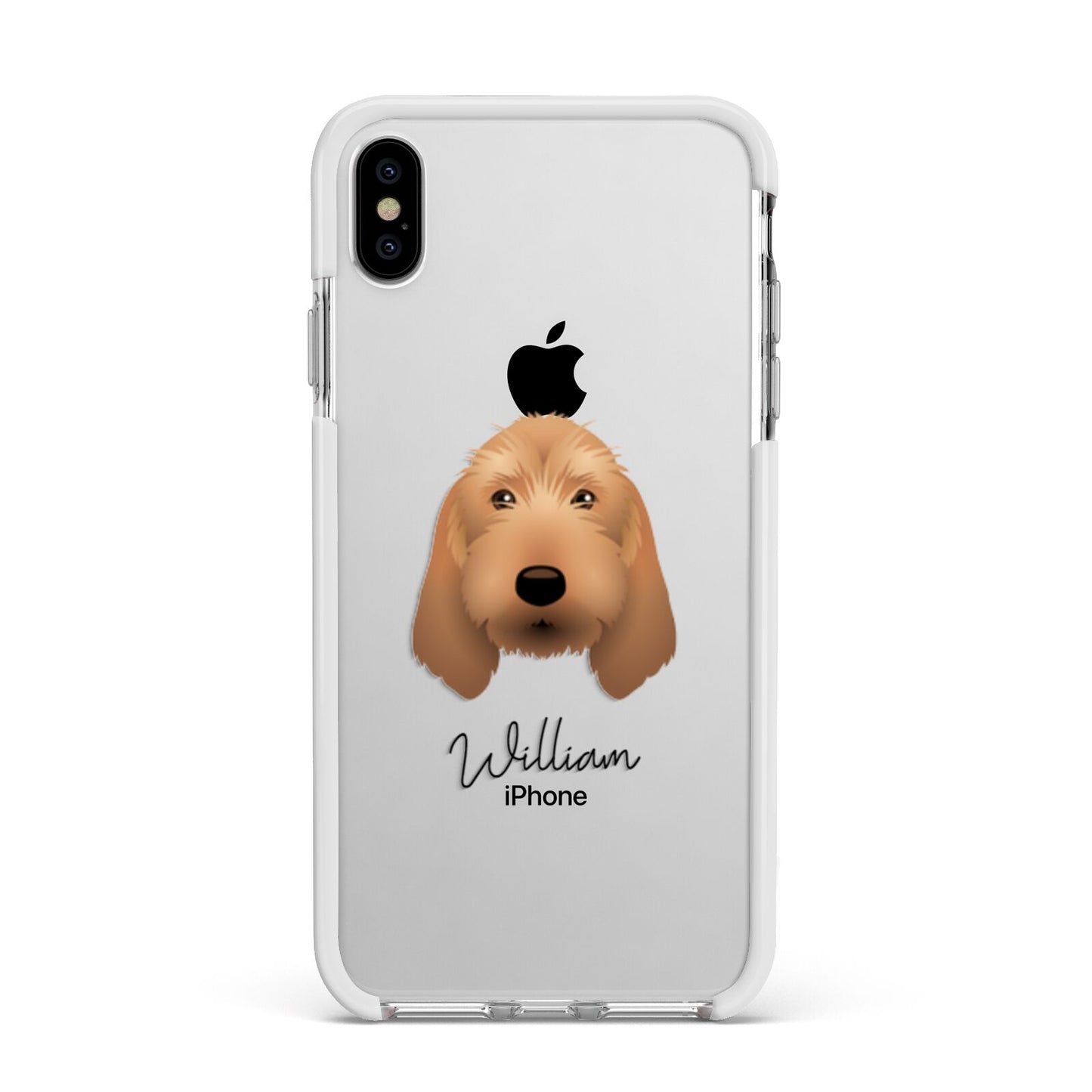 Basset Fauve De Bretagne Personalised Apple iPhone Xs Max Impact Case White Edge on Silver Phone