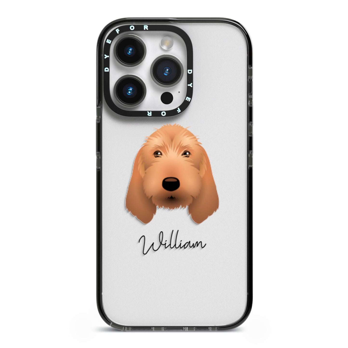 Basset Fauve De Bretagne Personalised iPhone 14 Pro Black Impact Case on Silver phone