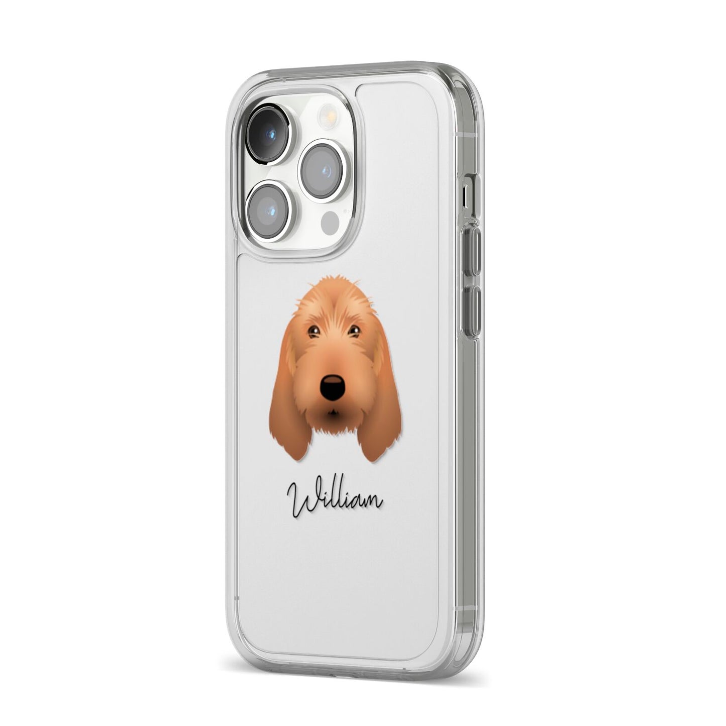 Basset Fauve De Bretagne Personalised iPhone 14 Pro Clear Tough Case Silver Angled Image