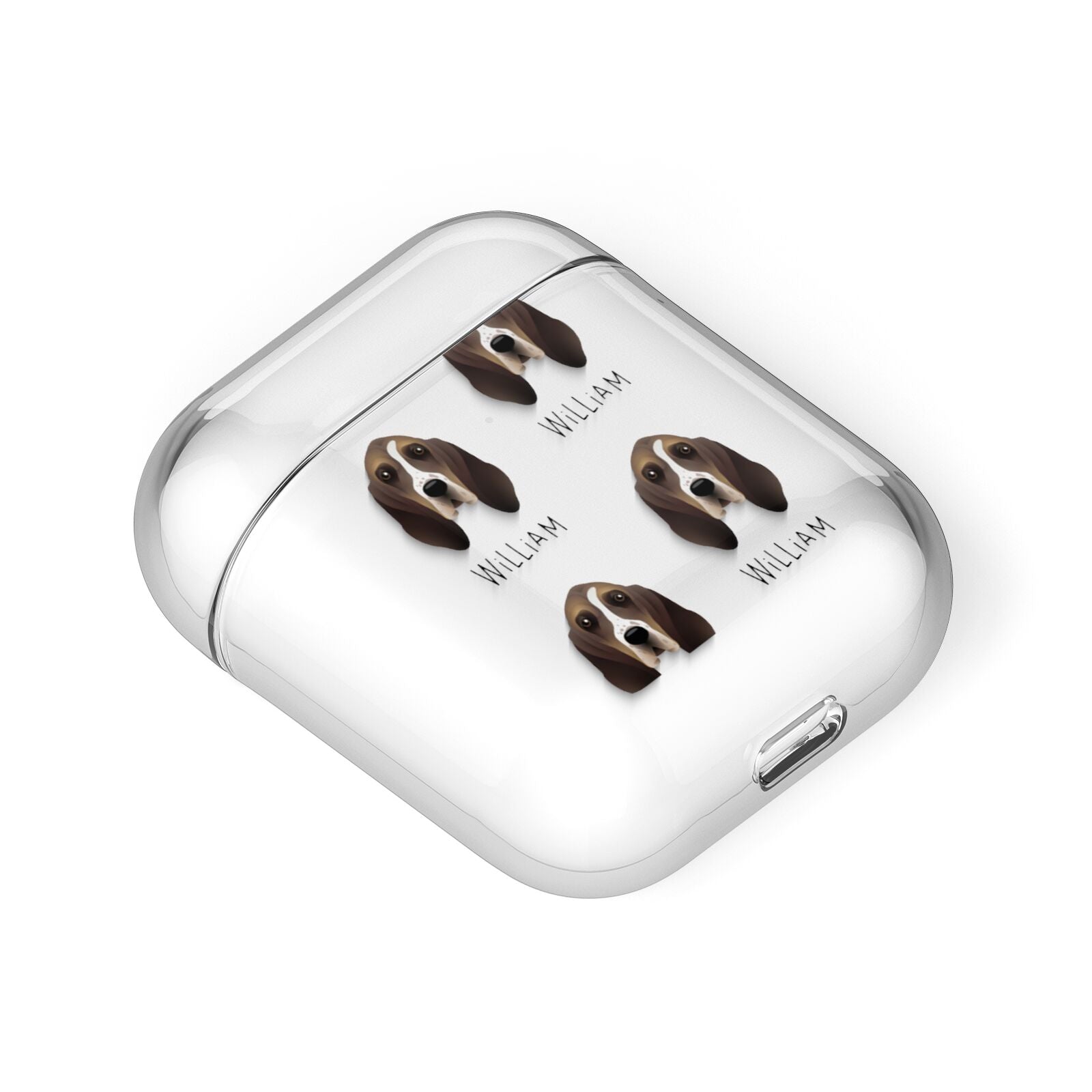 Basset Hound Icon with Name AirPods Case Laid Flat