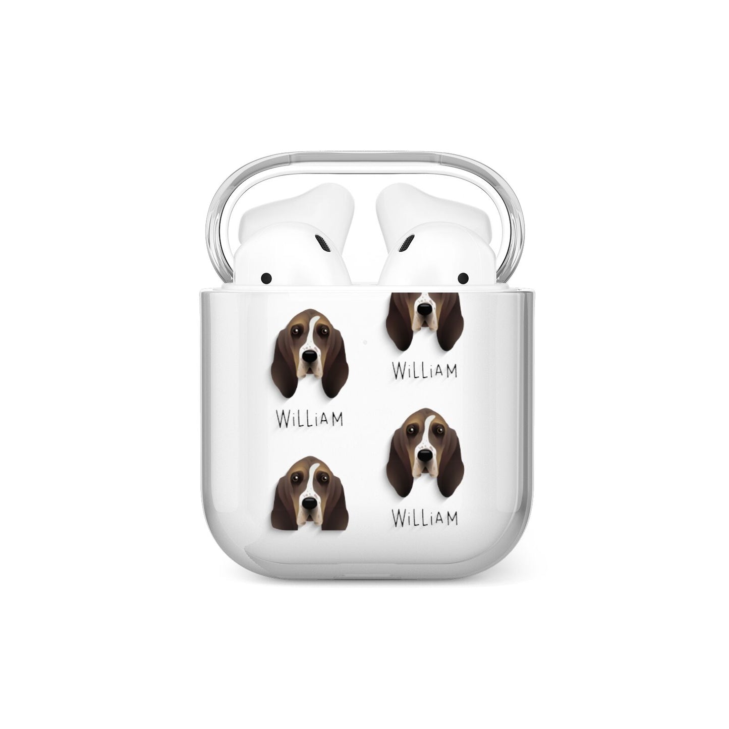 Basset Hound Icon with Name AirPods Case