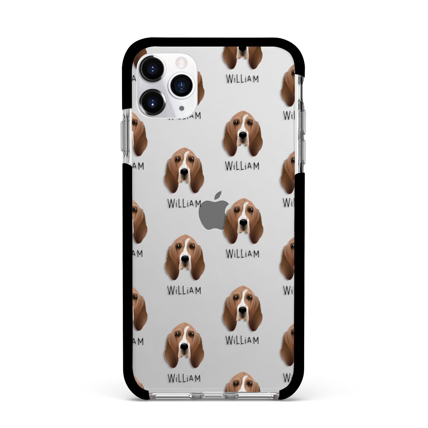 Basset Hound Icon with Name Apple iPhone 11 Pro Max in Silver with Black Impact Case