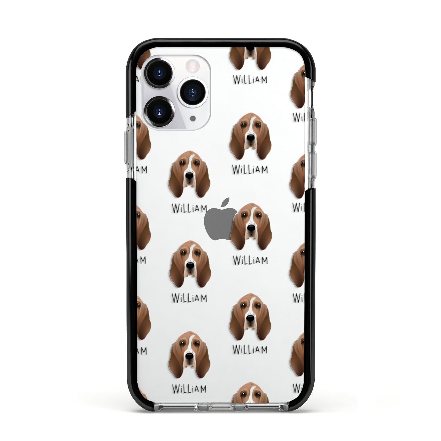 Basset Hound Icon with Name Apple iPhone 11 Pro in Silver with Black Impact Case