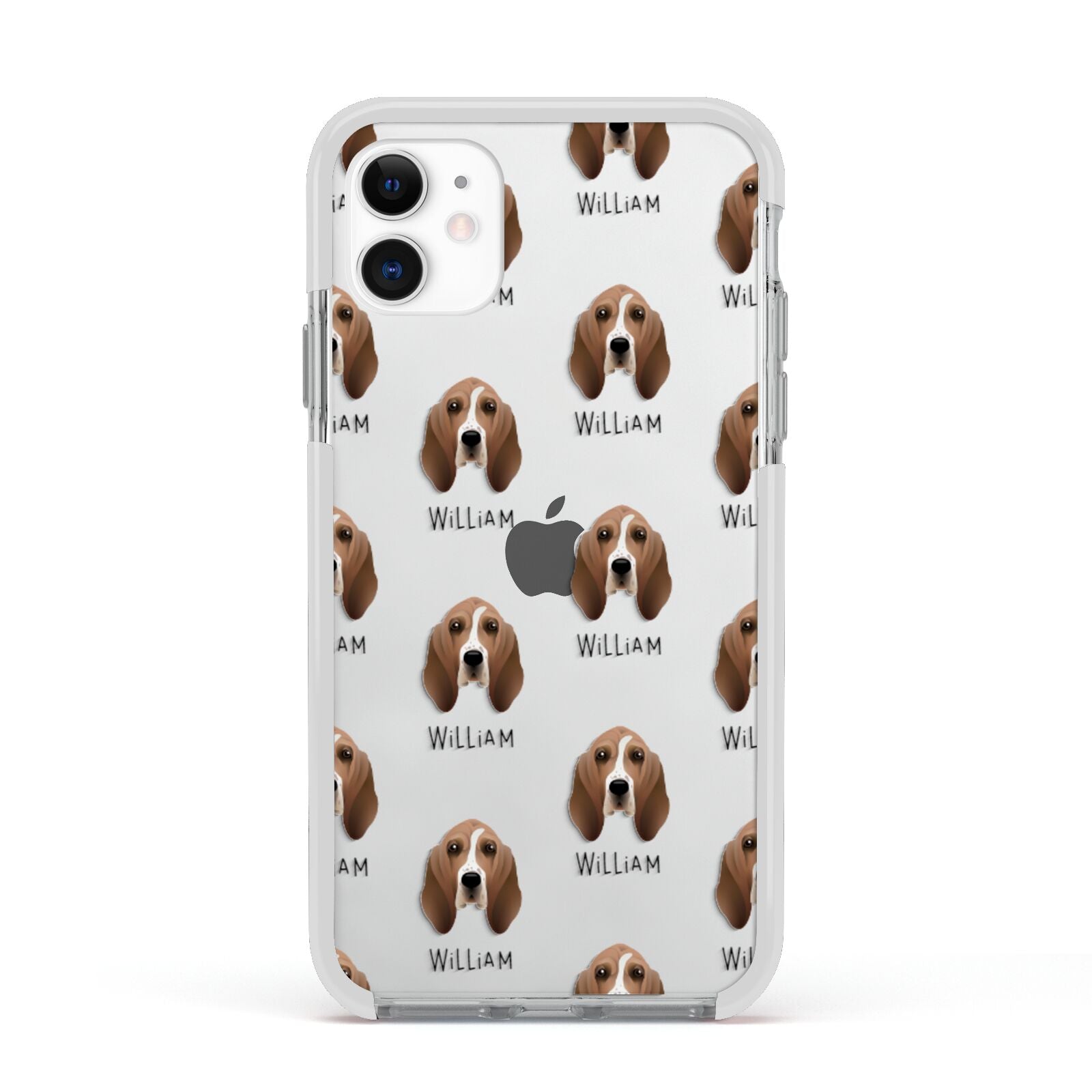 Basset Hound Icon with Name Apple iPhone 11 in White with White Impact Case