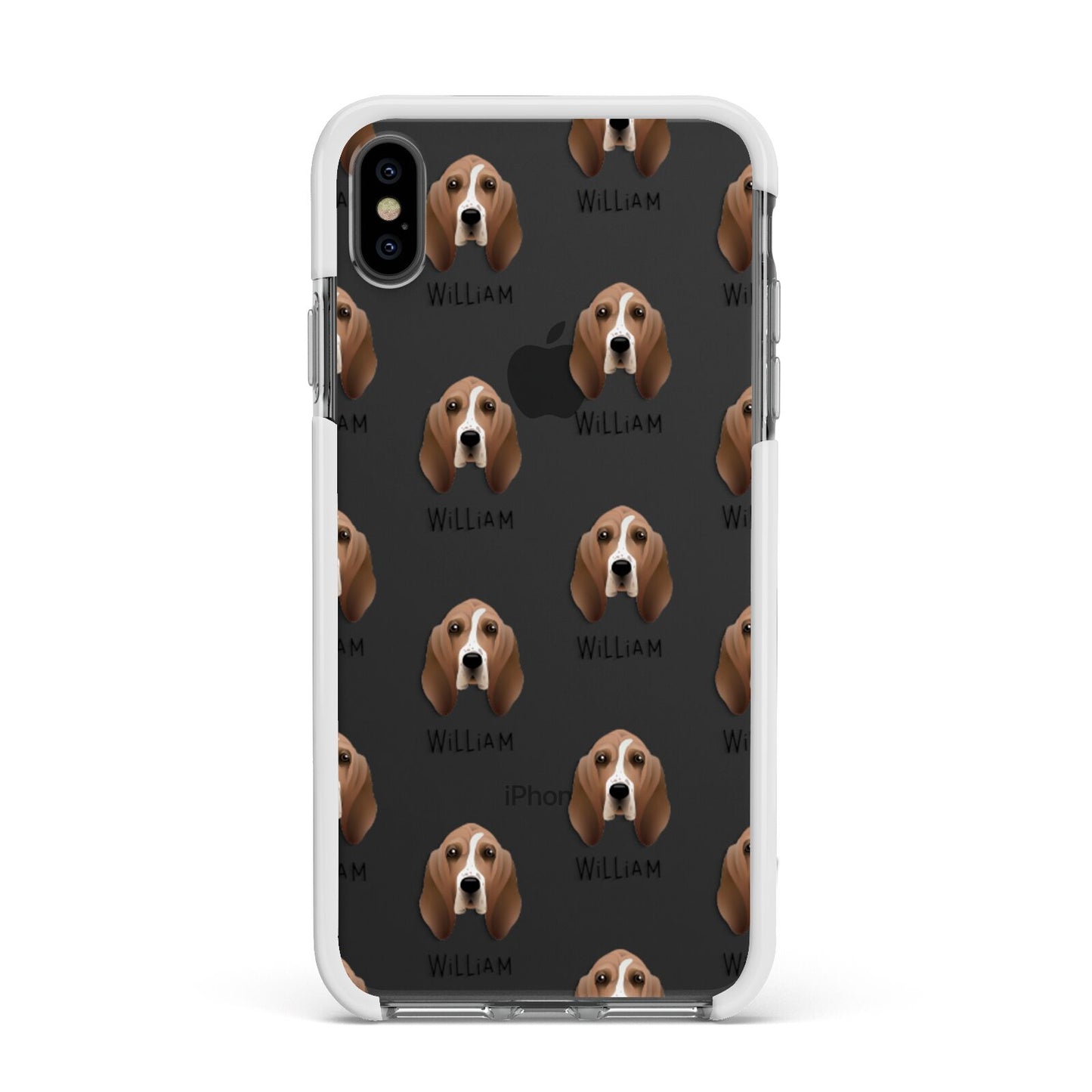 Basset Hound Icon with Name Apple iPhone Xs Max Impact Case White Edge on Black Phone