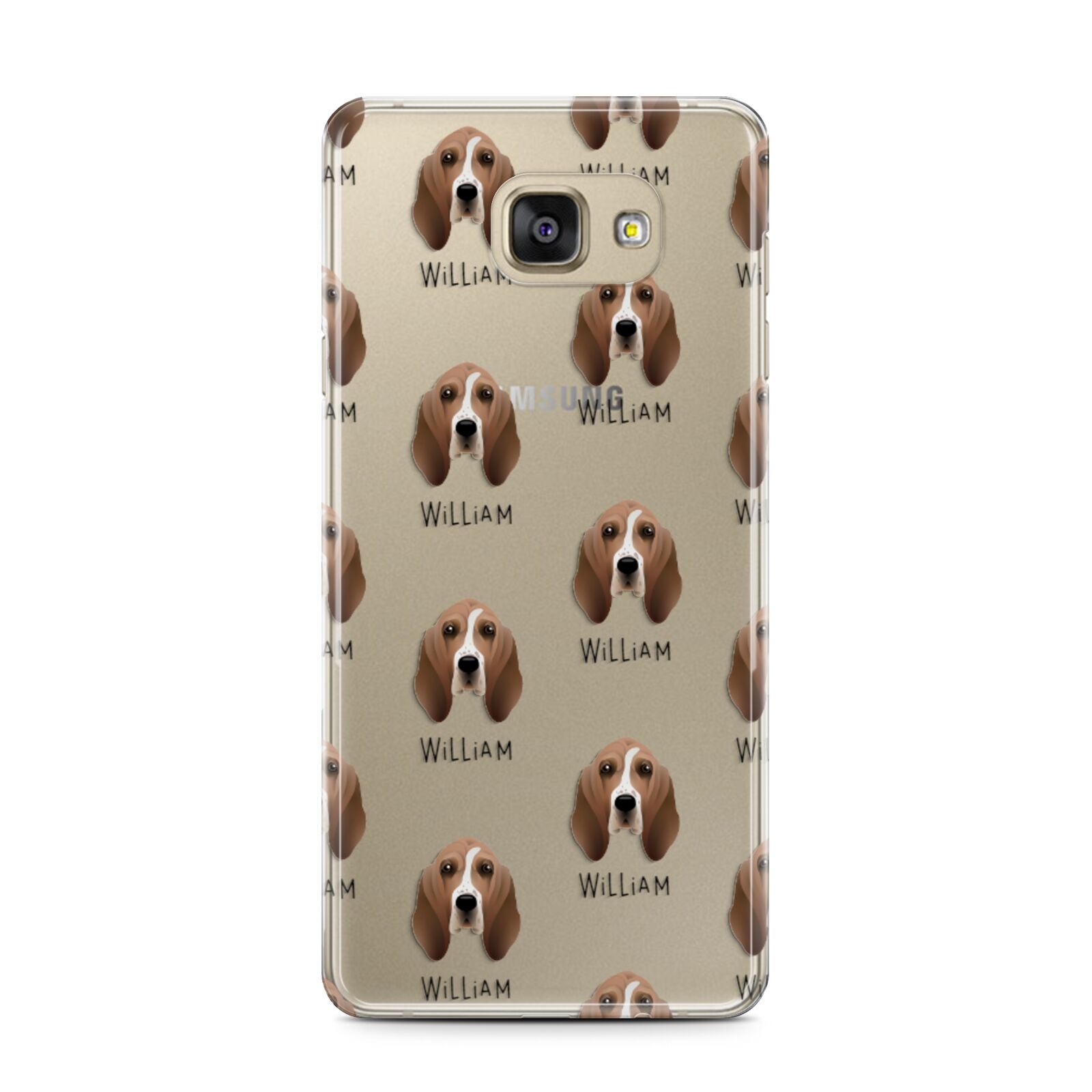 Basset Hound Icon with Name Samsung Galaxy A7 2016 Case on gold phone