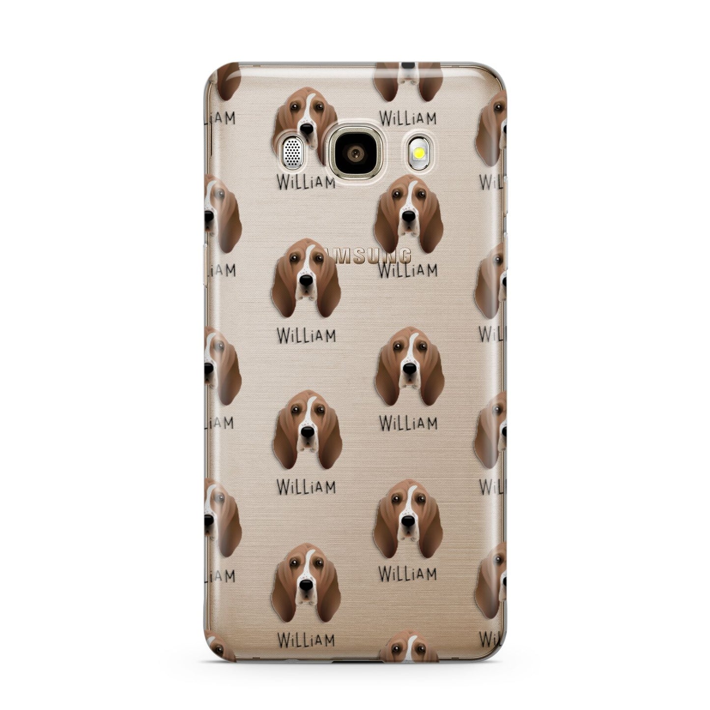 Basset Hound Icon with Name Samsung Galaxy J7 2016 Case on gold phone
