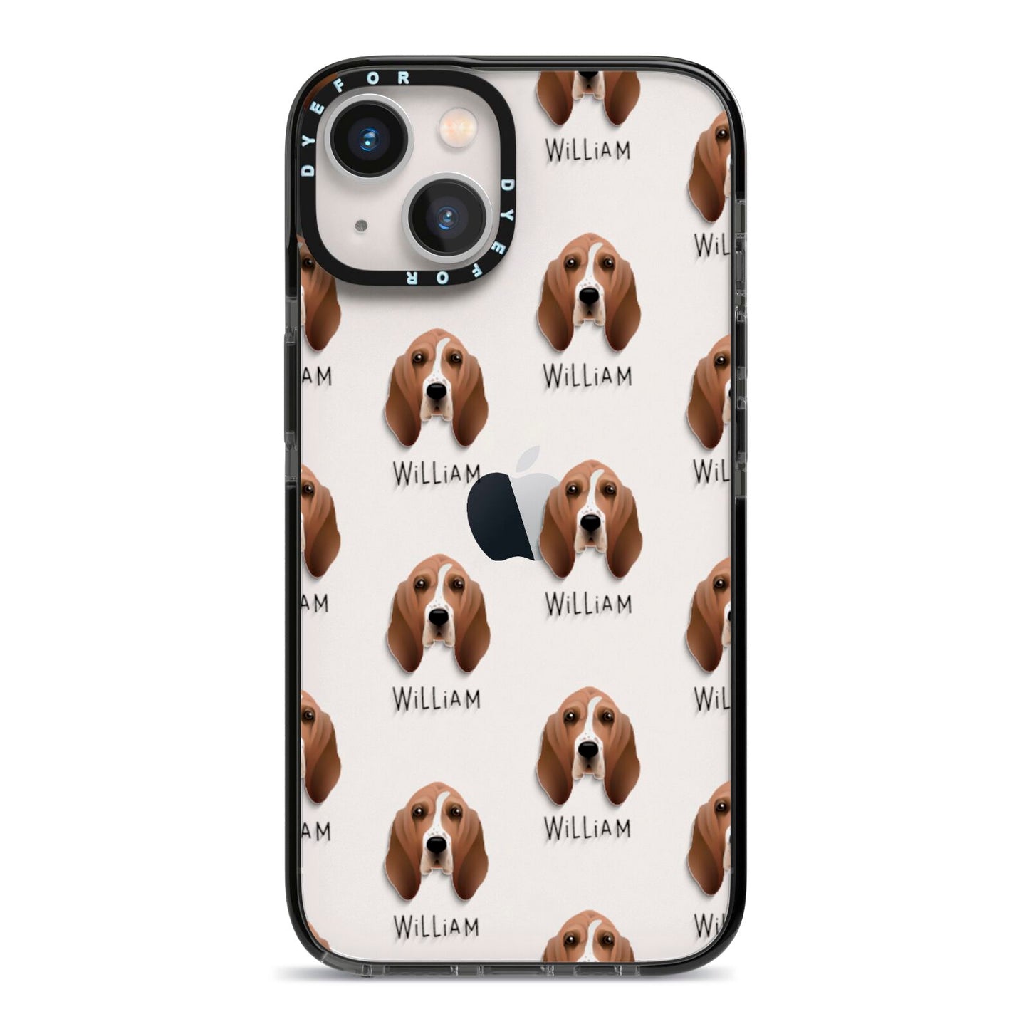 Basset Hound Icon with Name iPhone 13 Black Impact Case on Silver phone