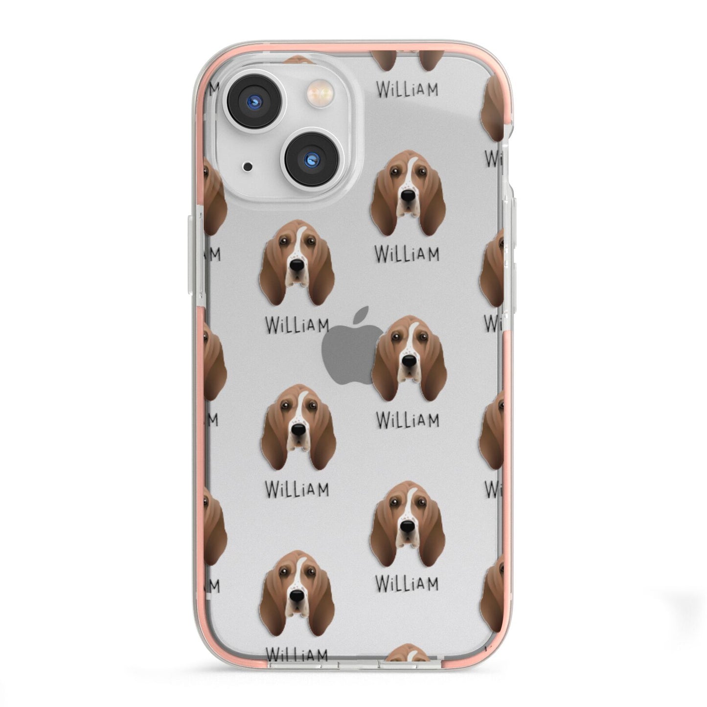 Basset Hound Icon with Name iPhone 13 Mini TPU Impact Case with Pink Edges