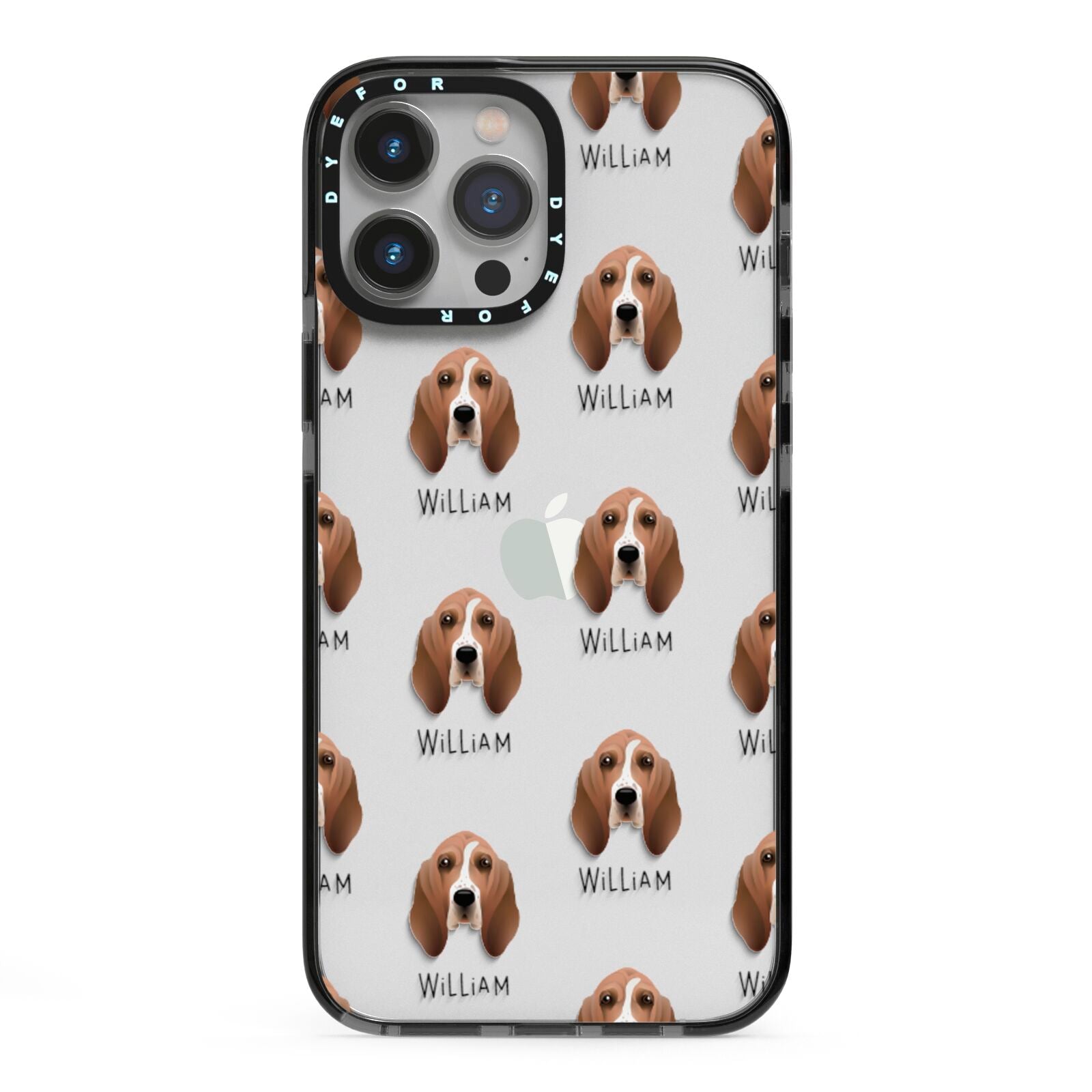 Basset Hound Icon with Name iPhone 13 Pro Max Black Impact Case on Silver phone