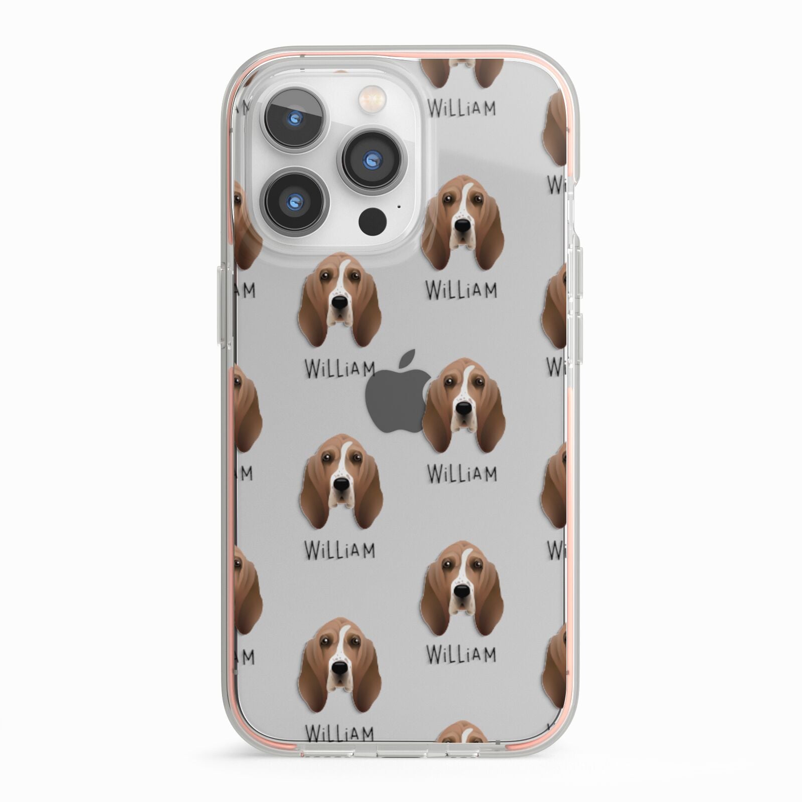 Basset Hound Icon with Name iPhone 13 Pro TPU Impact Case with Pink Edges