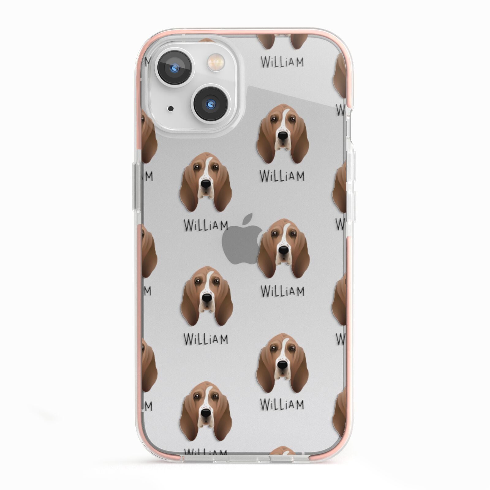 Basset Hound Icon with Name iPhone 13 TPU Impact Case with Pink Edges