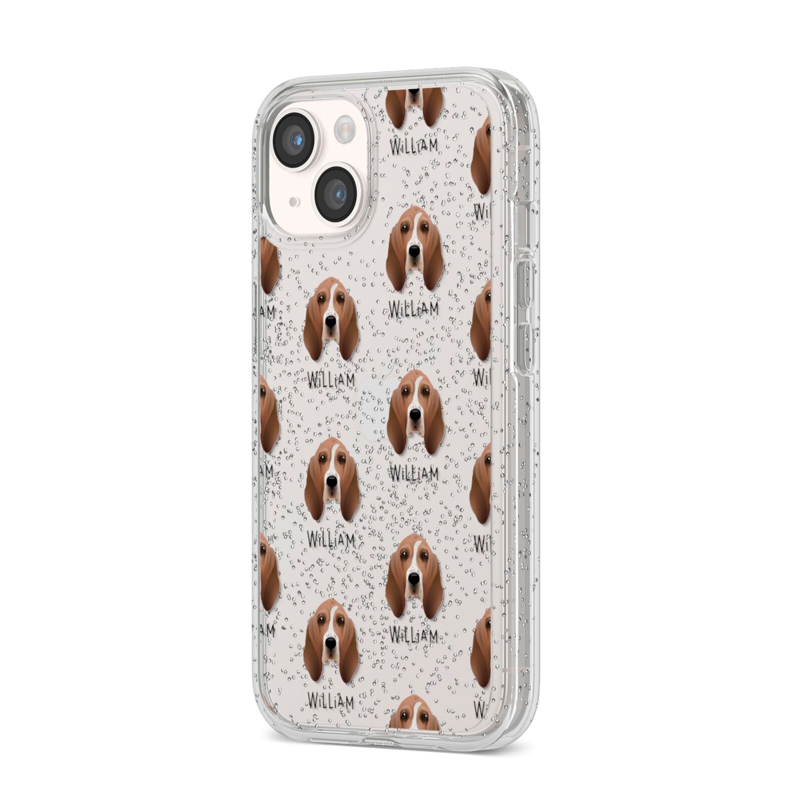Basset Hound Icon with Name iPhone 14 Glitter Tough Case Starlight Angled Image