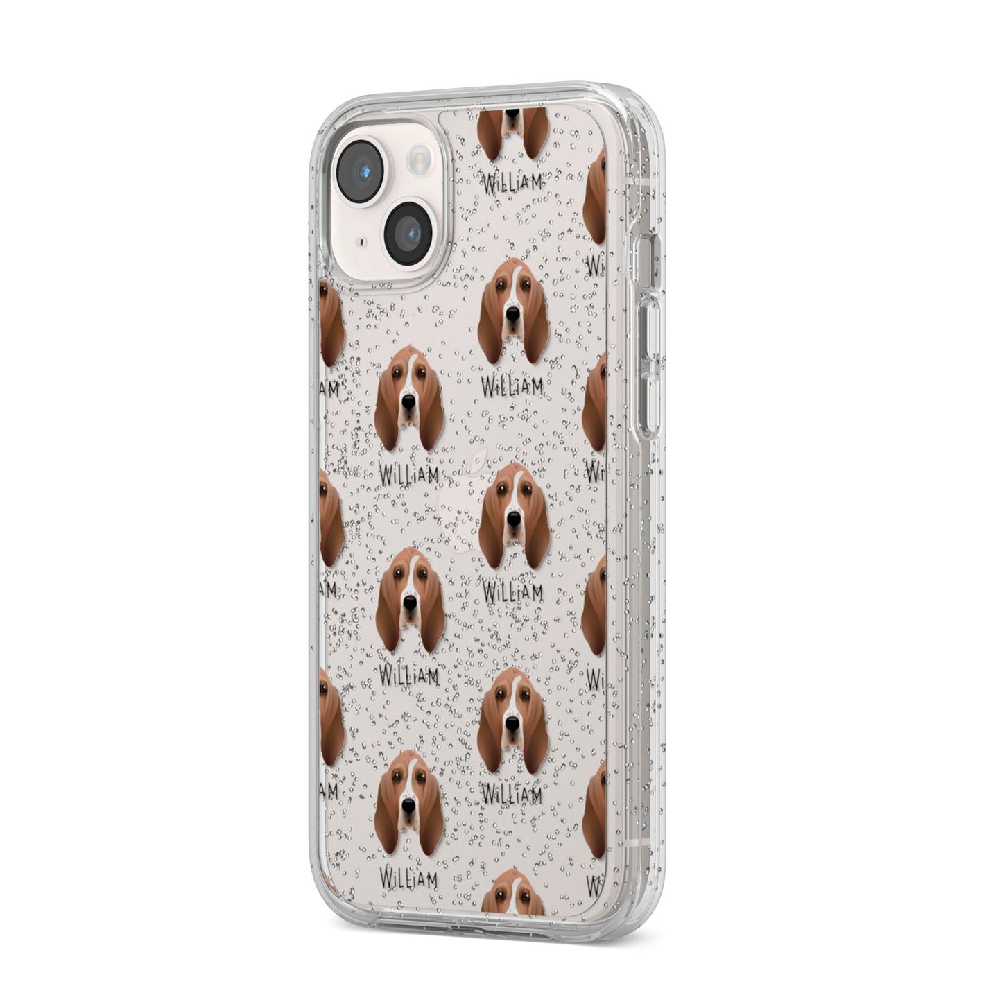 Basset Hound Icon with Name iPhone 14 Plus Glitter Tough Case Starlight Angled Image