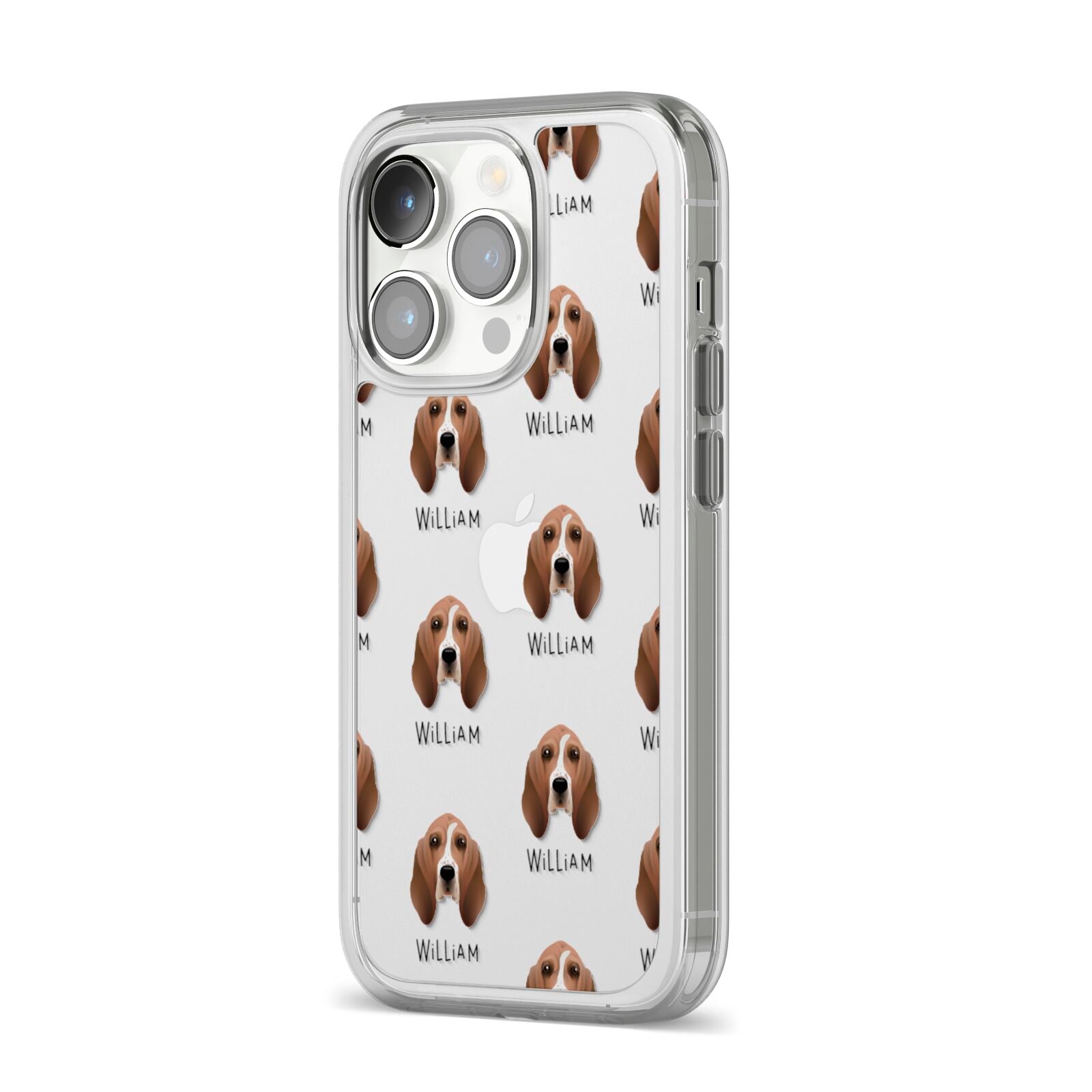 Basset Hound Icon with Name iPhone 14 Pro Clear Tough Case Silver Angled Image