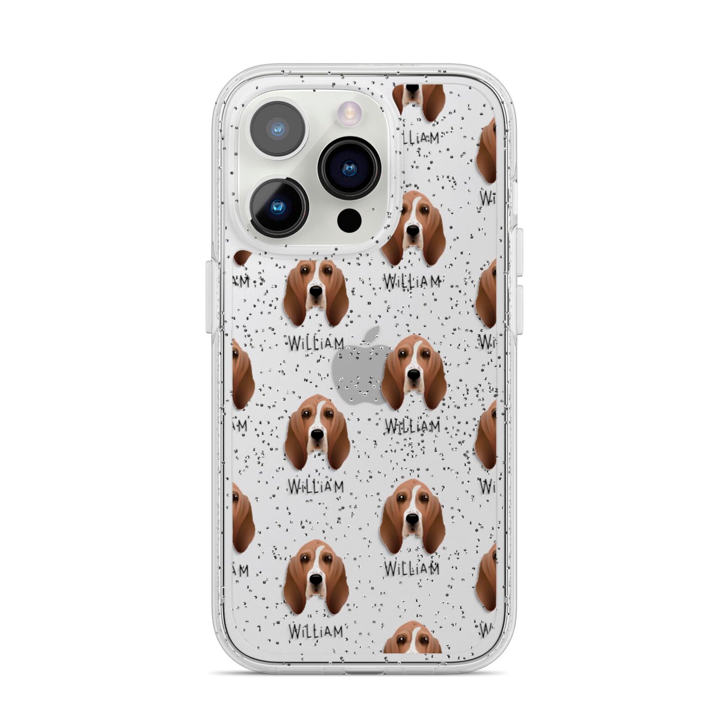 Basset Hound Icon with Name iPhone 14 Pro Glitter Tough Case Silver