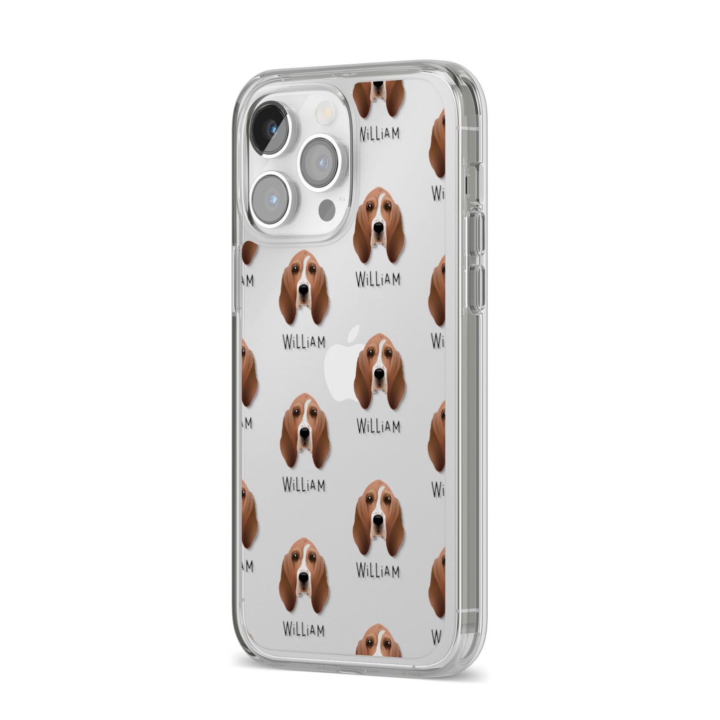 Basset Hound Icon with Name iPhone 14 Pro Max Clear Tough Case Silver Angled Image
