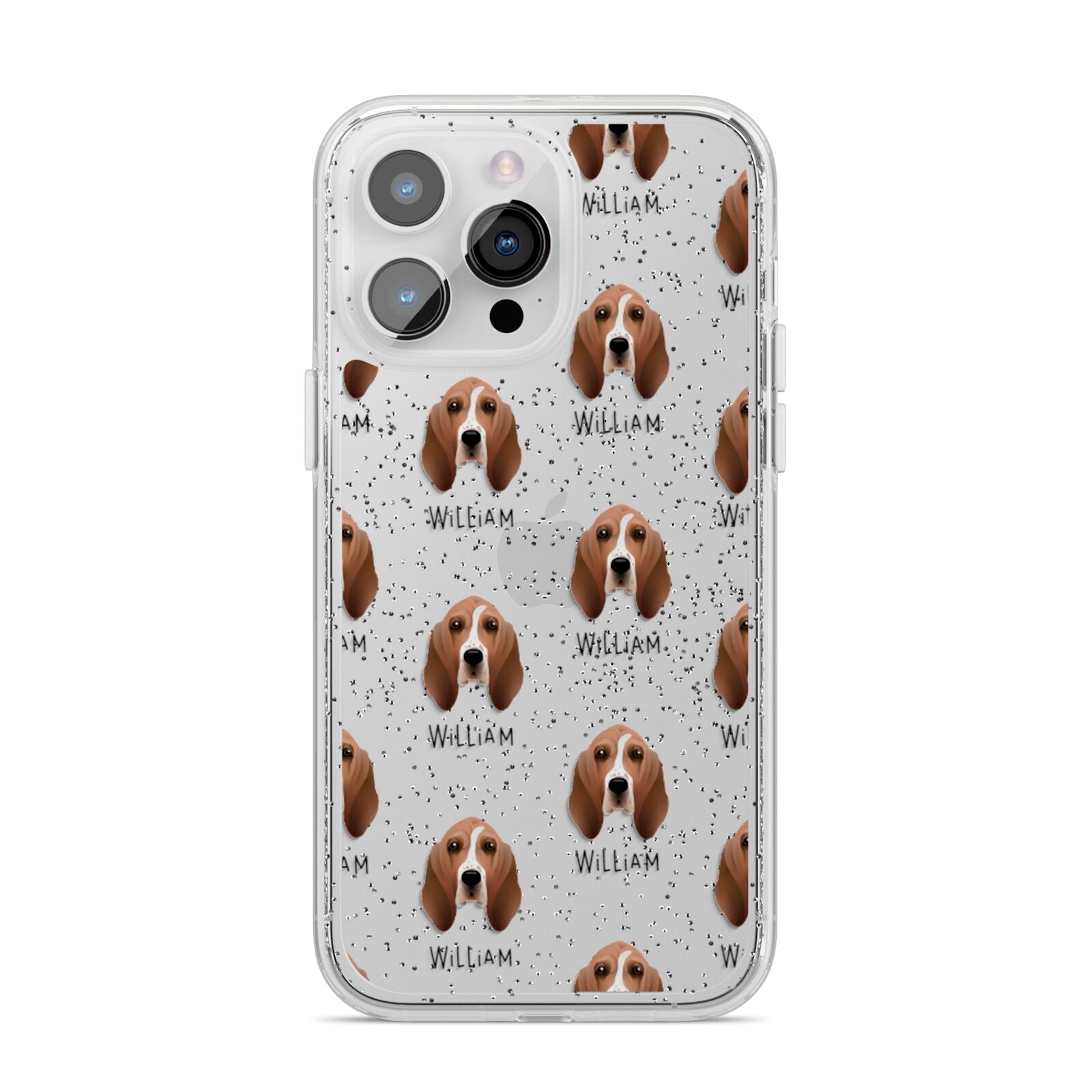 Basset Hound Icon with Name iPhone 14 Pro Max Glitter Tough Case Silver