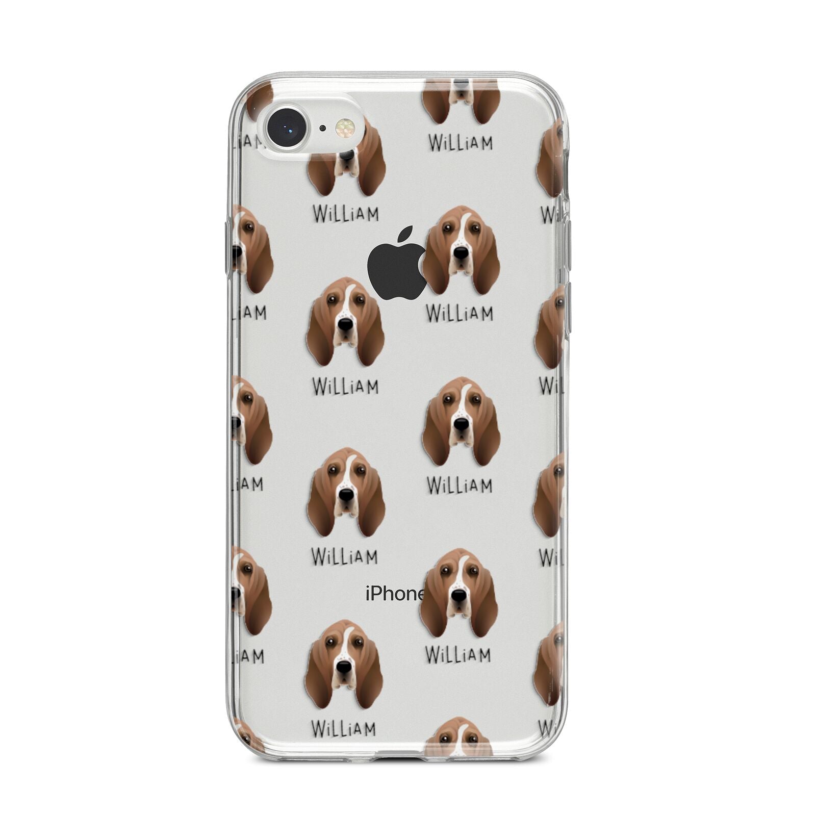 Basset Hound Icon with Name iPhone 8 Bumper Case on Silver iPhone
