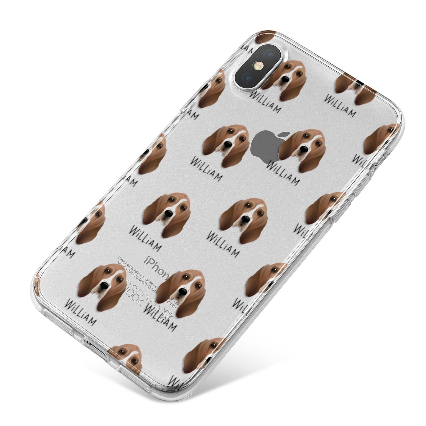 Basset Hound Icon with Name iPhone X Bumper Case on Silver iPhone