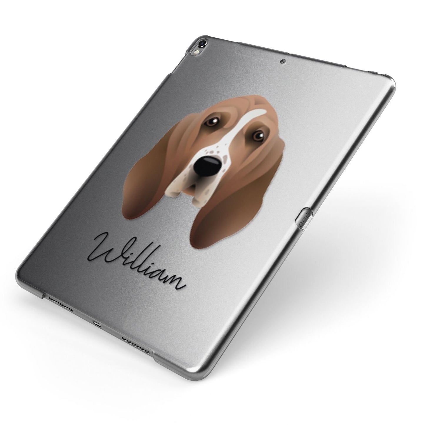 Basset Hound Personalised Apple iPad Case on Grey iPad Side View