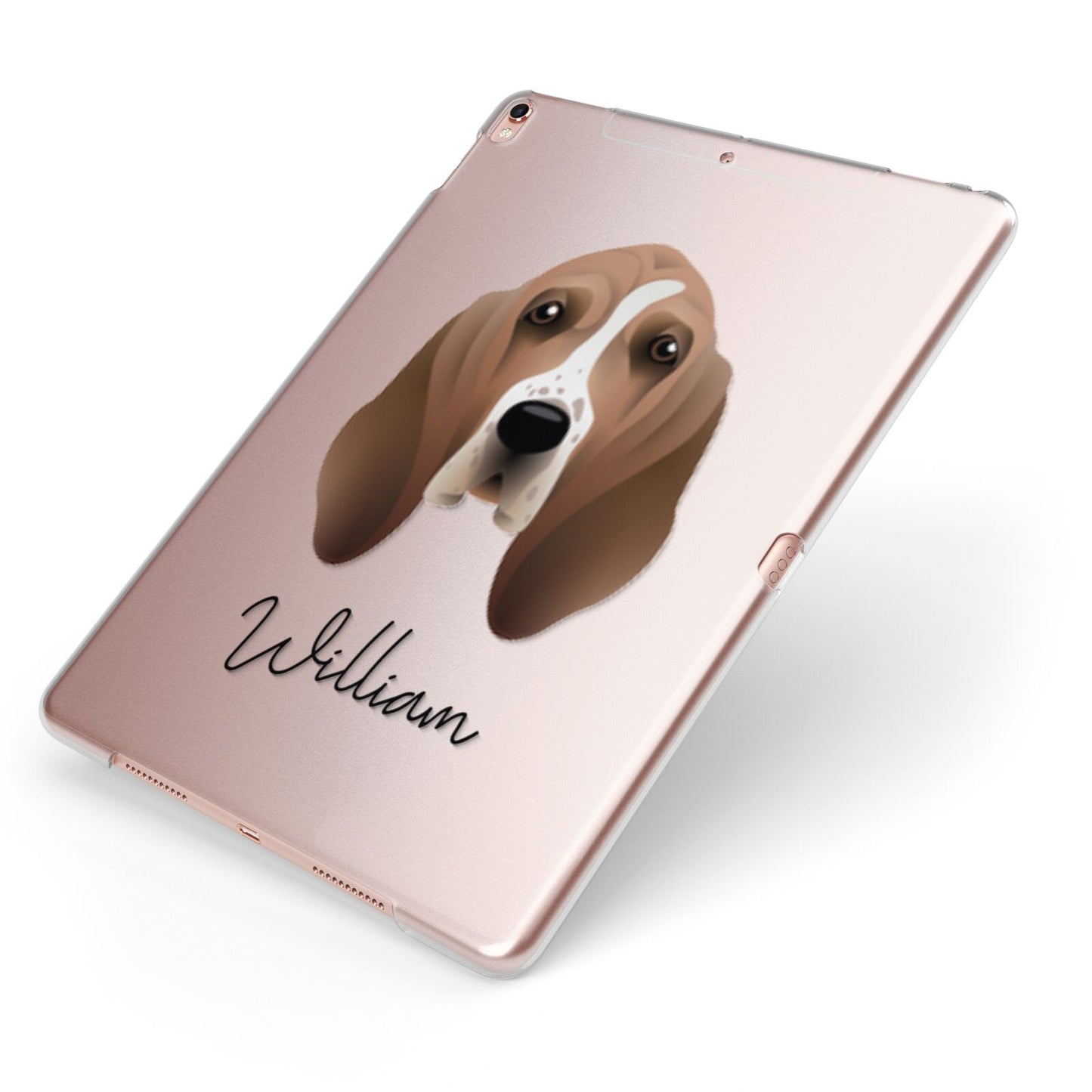 Basset Hound Personalised Apple iPad Case on Rose Gold iPad Side View
