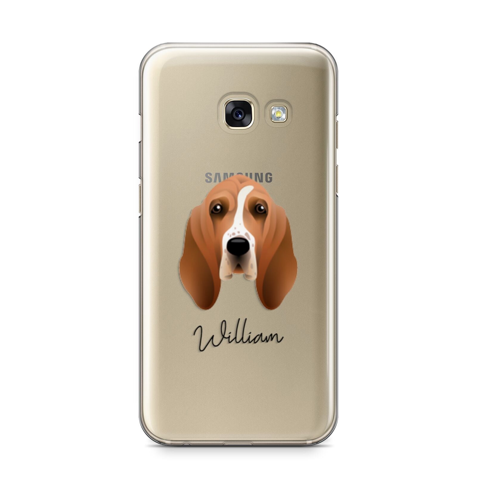 Basset Hound Personalised Samsung Galaxy A3 2017 Case on gold phone