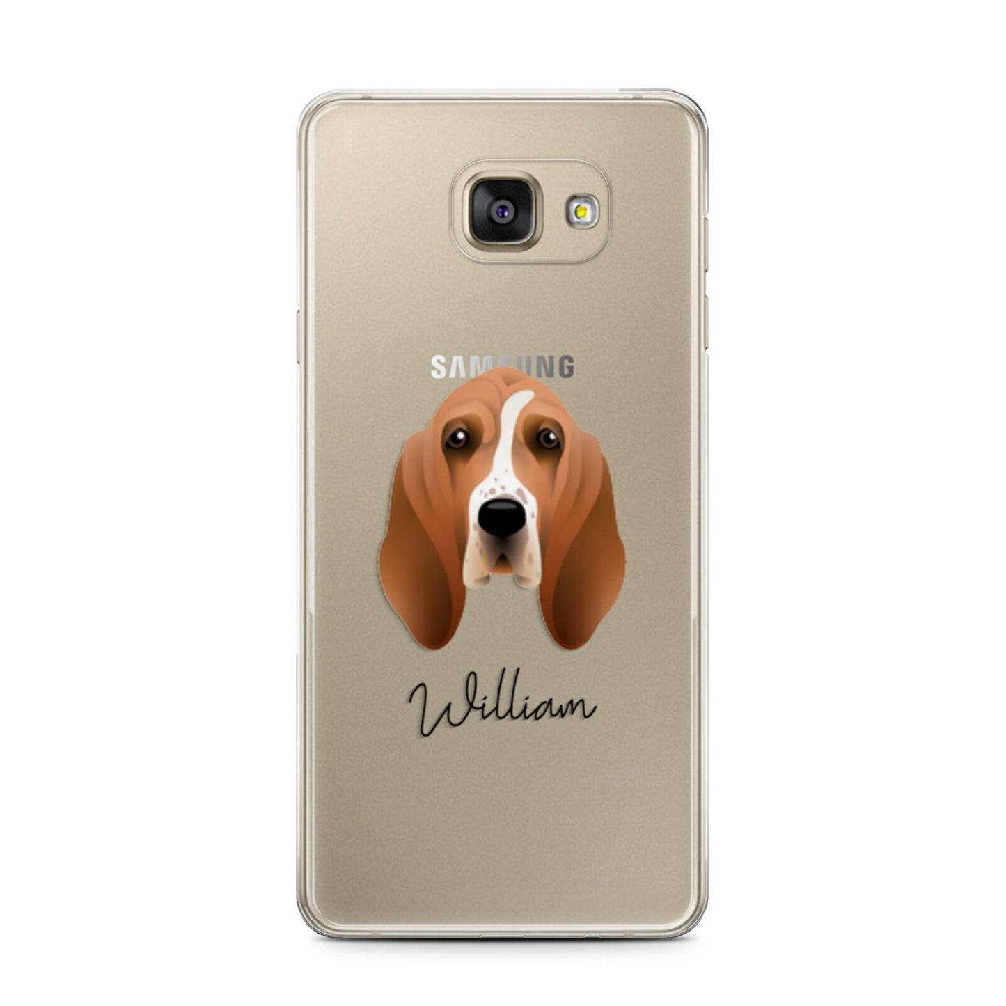 Basset Hound Personalised Samsung Galaxy A7 2016 Case on gold phone