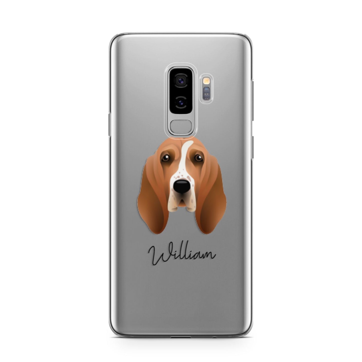 Basset Hound Personalised Samsung Galaxy S9 Plus Case on Silver phone