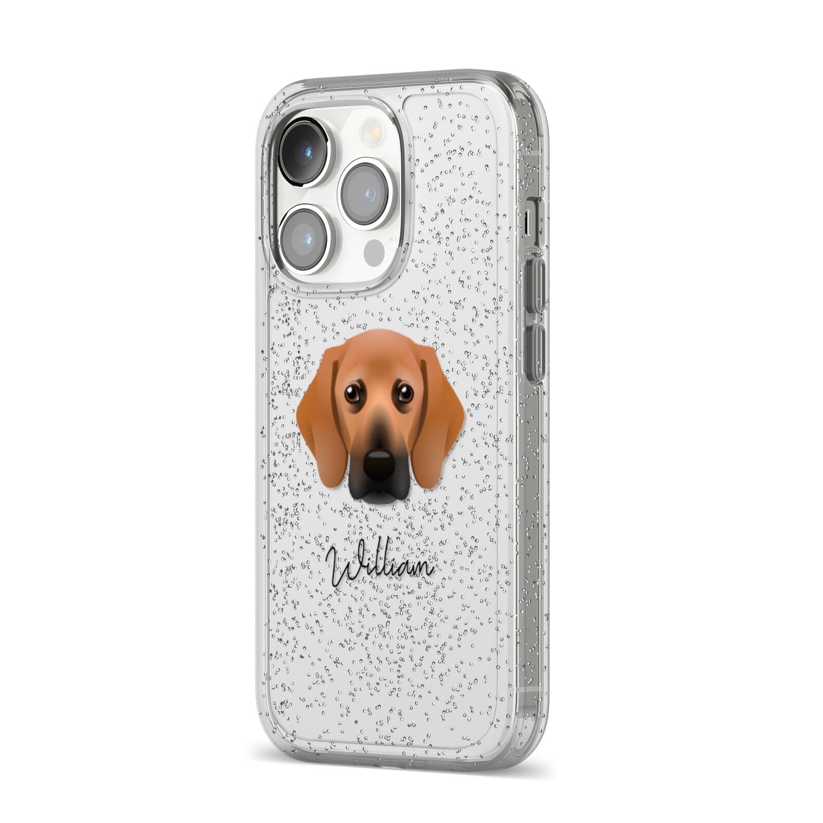 Bassugg Personalised iPhone 14 Pro Glitter Tough Case Silver Angled Image