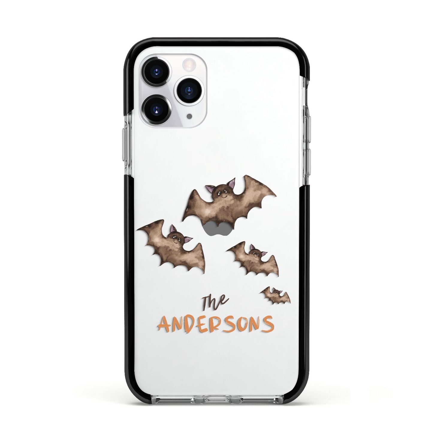Bat Family Personalised Apple iPhone 11 Pro in Silver with Black Impact Case