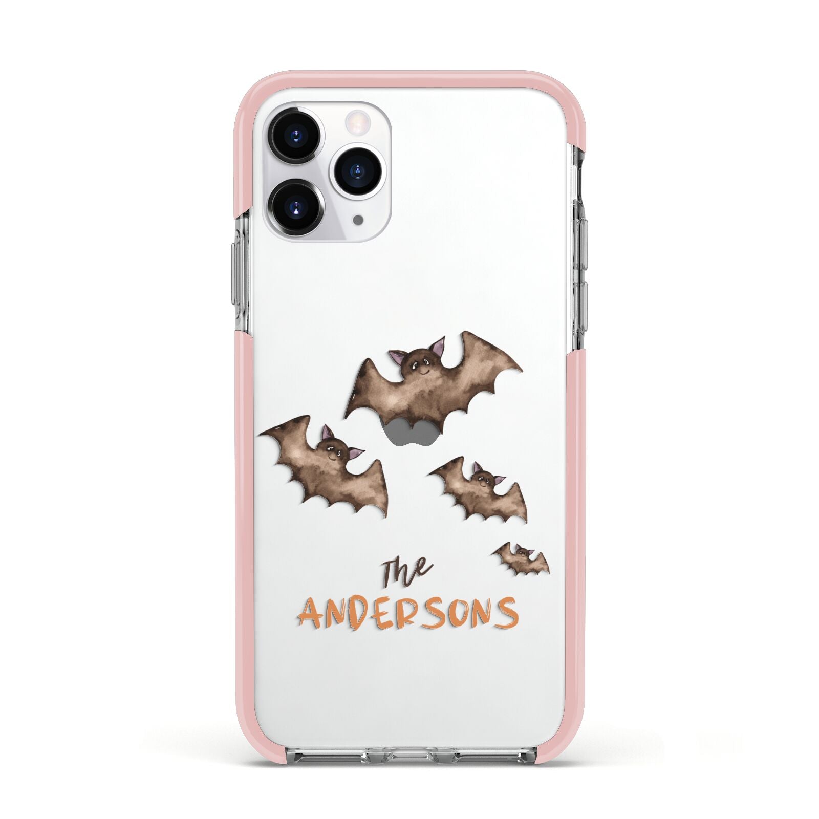 Bat Family Personalised Apple iPhone 11 Pro in Silver with Pink Impact Case