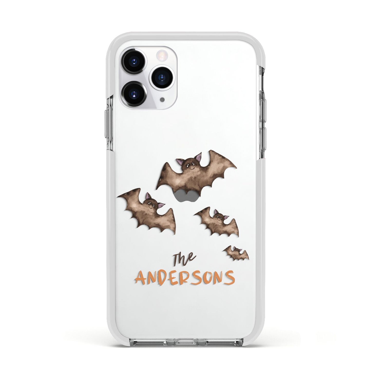 Bat Family Personalised Apple iPhone 11 Pro in Silver with White Impact Case