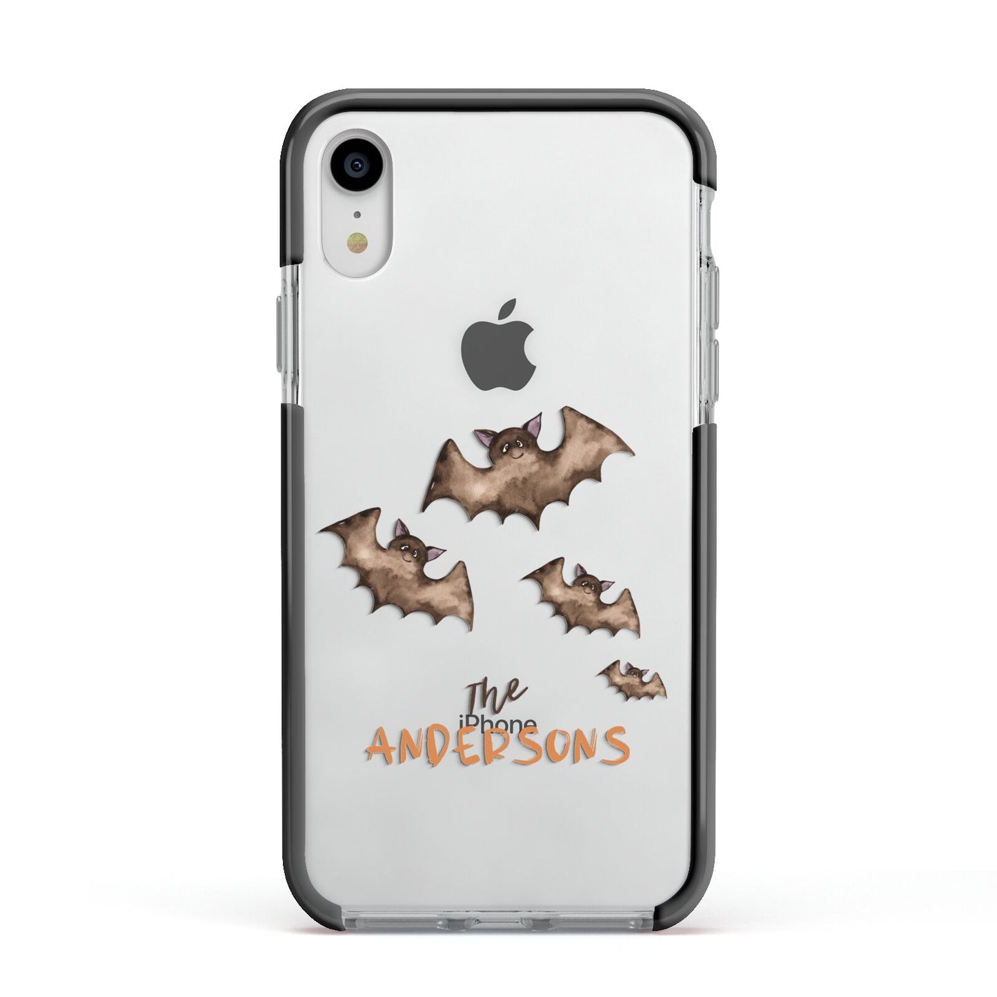 Bat Family Personalised Apple iPhone XR Impact Case Black Edge on Silver Phone