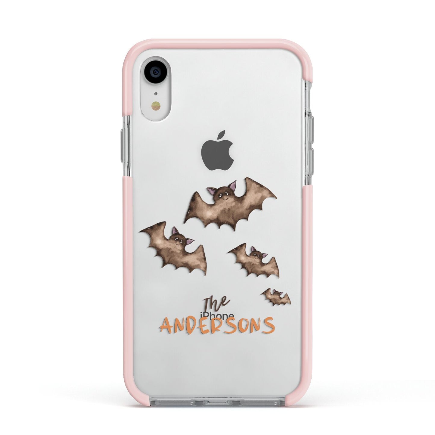 Bat Family Personalised Apple iPhone XR Impact Case Pink Edge on Silver Phone