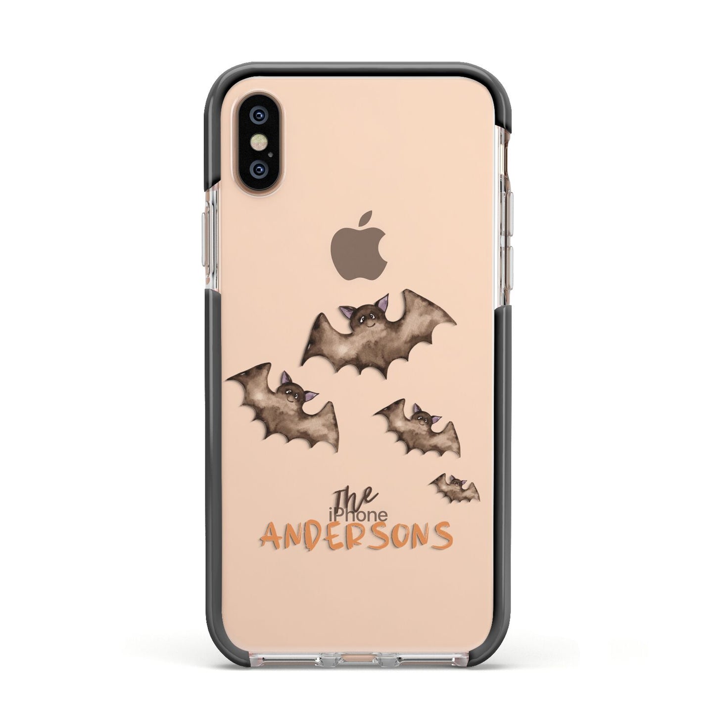 Bat Family Personalised Apple iPhone Xs Impact Case Black Edge on Gold Phone