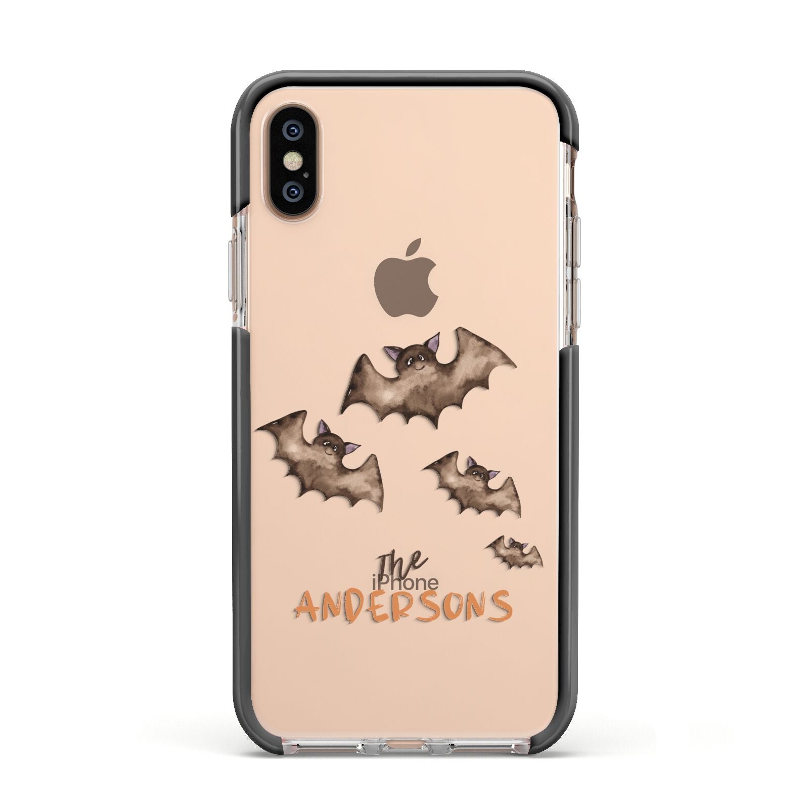Bat Family Personalised Apple iPhone Xs Impact Case Black Edge on Gold Phone