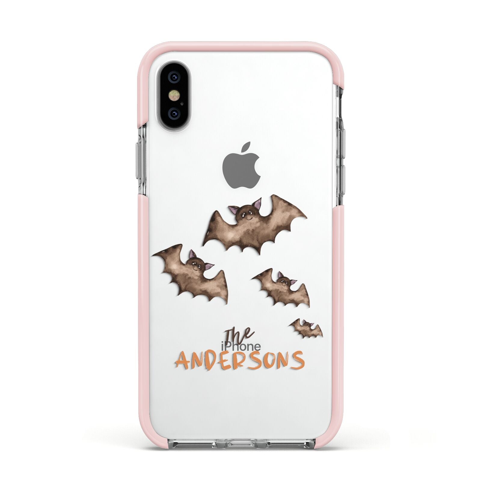 Bat Family Personalised Apple iPhone Xs Impact Case Pink Edge on Silver Phone