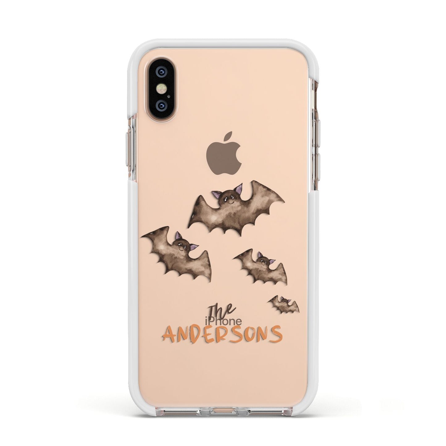 Bat Family Personalised Apple iPhone Xs Impact Case White Edge on Gold Phone