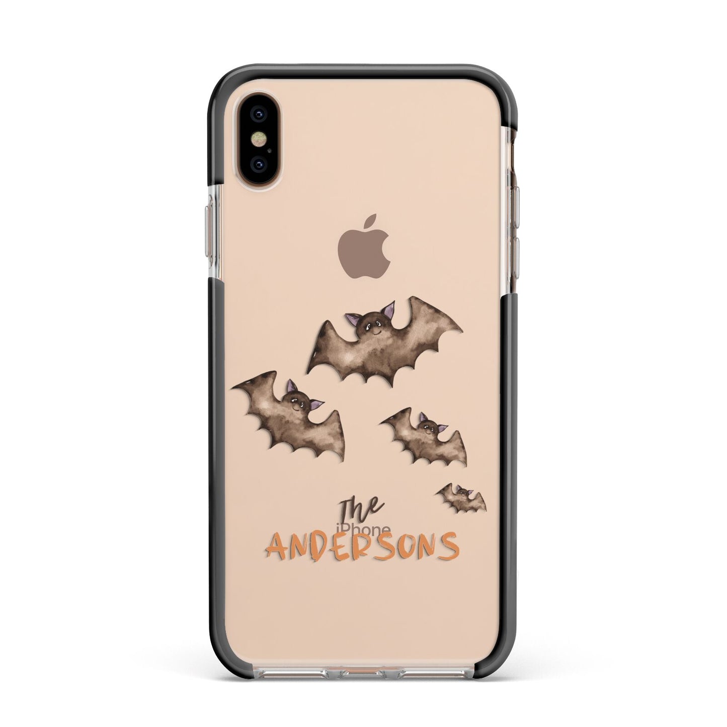 Bat Family Personalised Apple iPhone Xs Max Impact Case Black Edge on Gold Phone