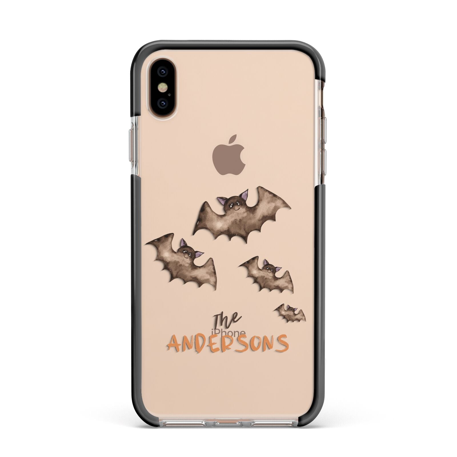 Bat Family Personalised Apple iPhone Xs Max Impact Case Black Edge on Gold Phone
