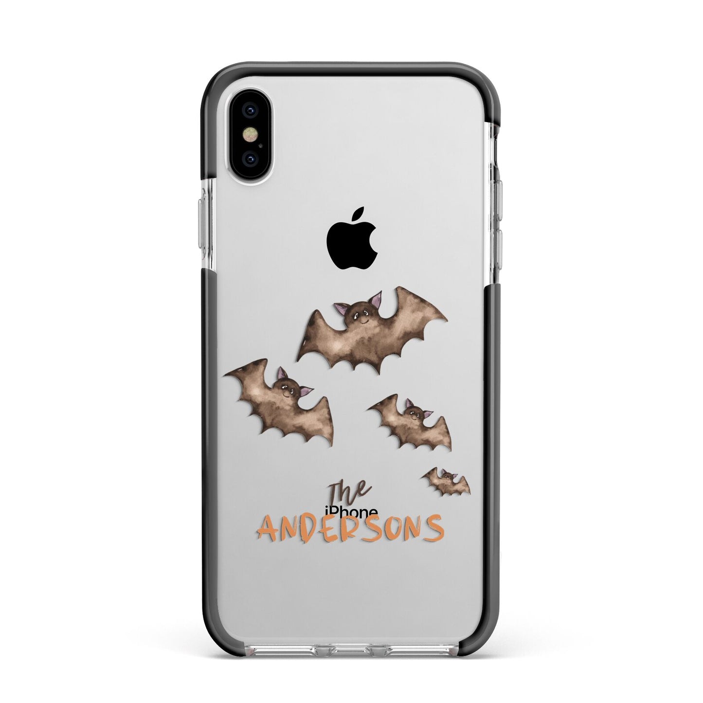 Bat Family Personalised Apple iPhone Xs Max Impact Case Black Edge on Silver Phone