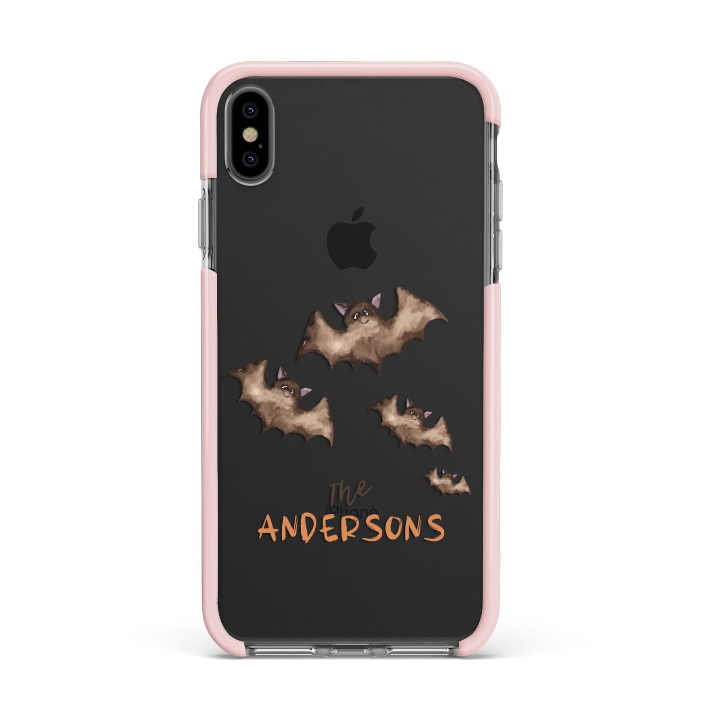 Bat Family Personalised Apple iPhone Xs Max Impact Case Pink Edge on Black Phone