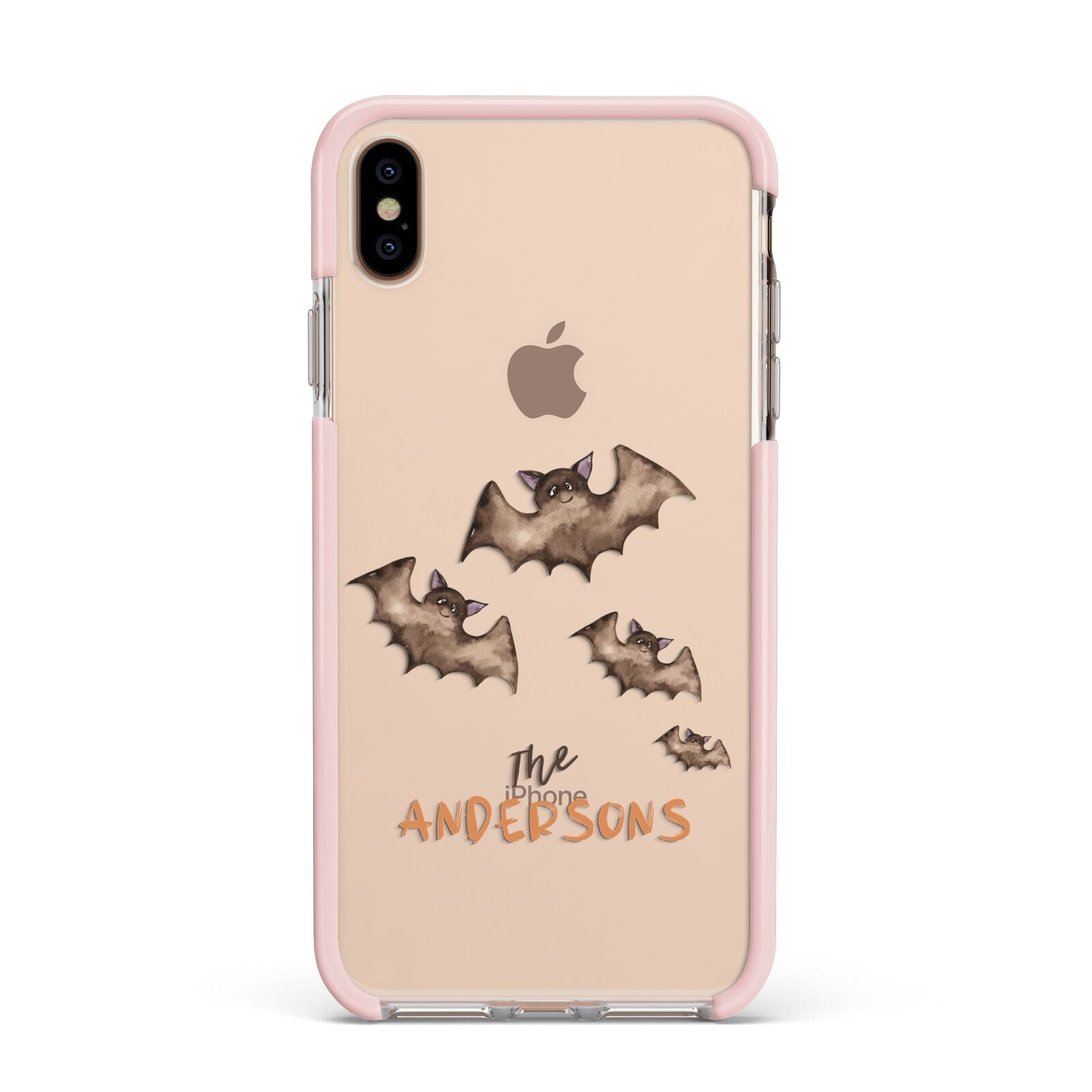 Bat Family Personalised Apple iPhone Xs Max Impact Case Pink Edge on Gold Phone