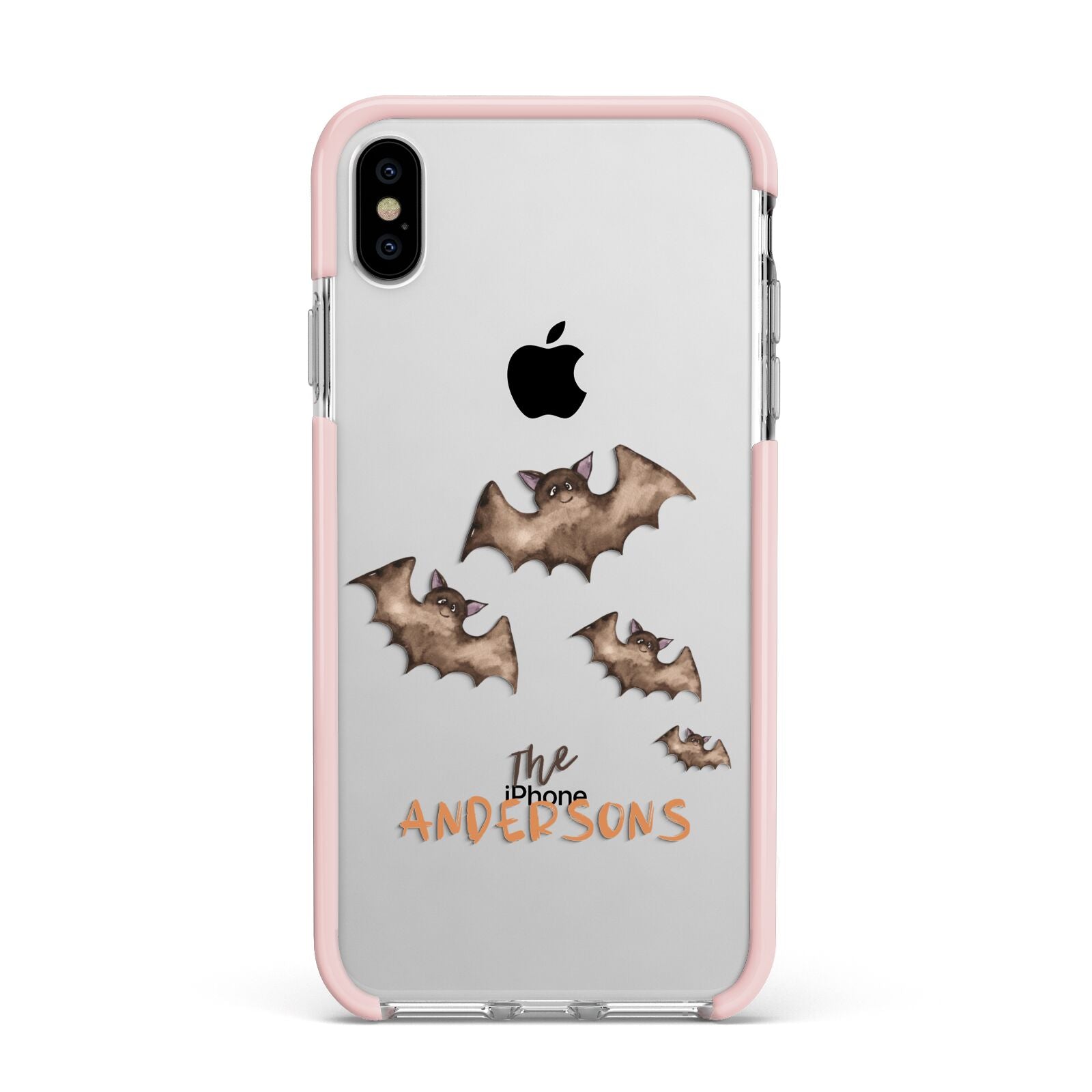 Bat Family Personalised Apple iPhone Xs Max Impact Case Pink Edge on Silver Phone