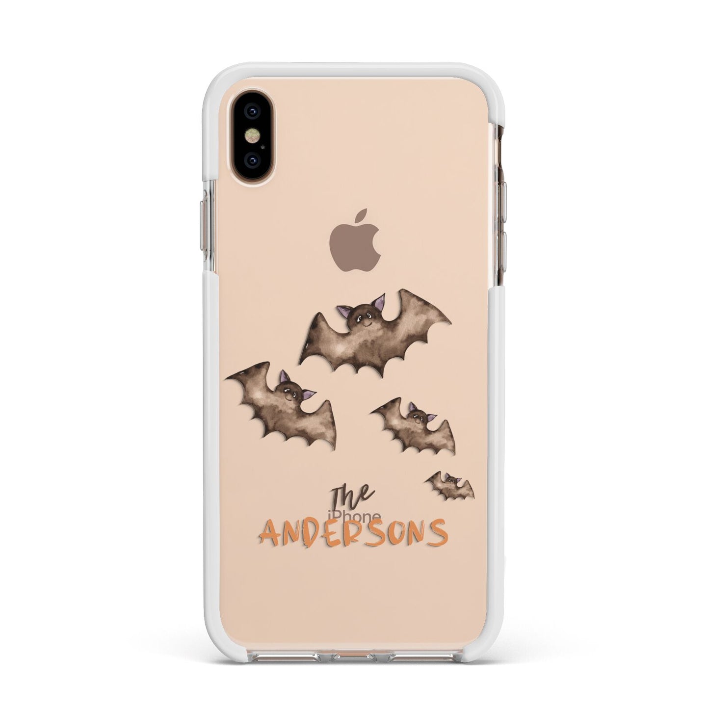 Bat Family Personalised Apple iPhone Xs Max Impact Case White Edge on Gold Phone